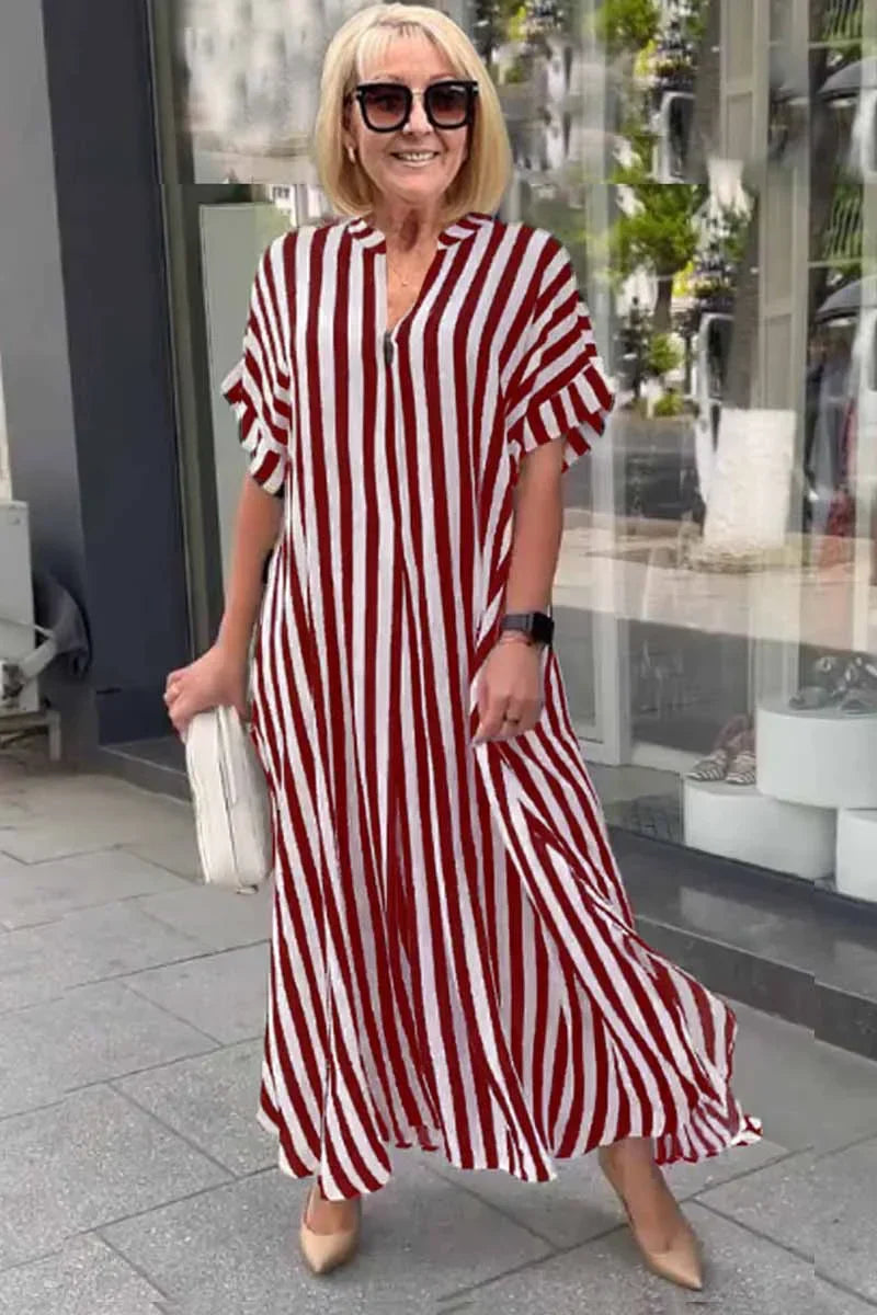 Bertha - robe boho à manches courtes avec gilet fendu à rayures