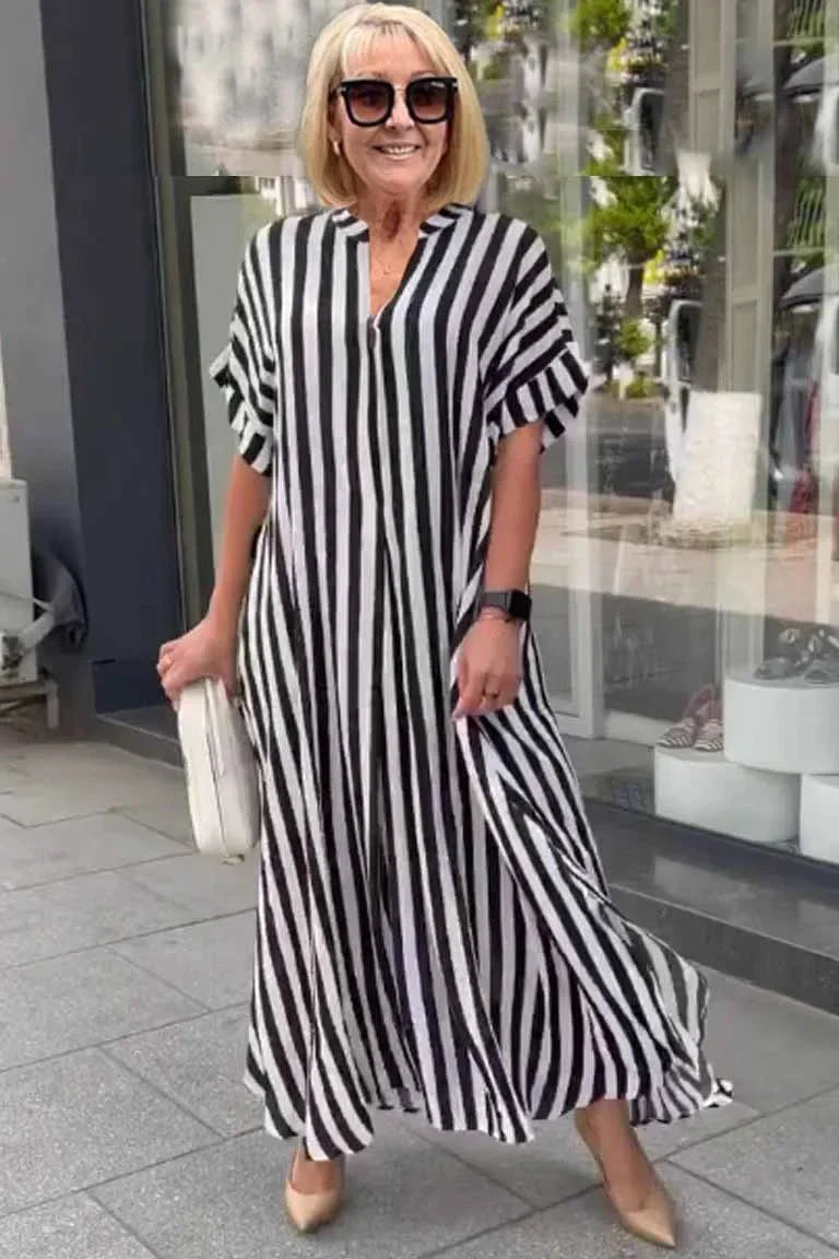 Bertha - robe boho à manches courtes avec gilet fendu à rayures