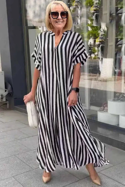 Bertha - robe boho à manches courtes avec gilet fendu à rayures