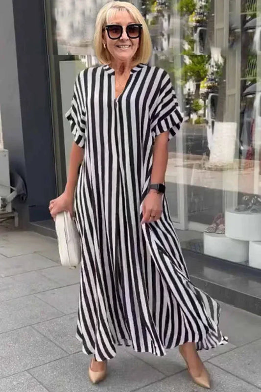 Bertha - robe boho à manches courtes avec gilet fendu à rayures