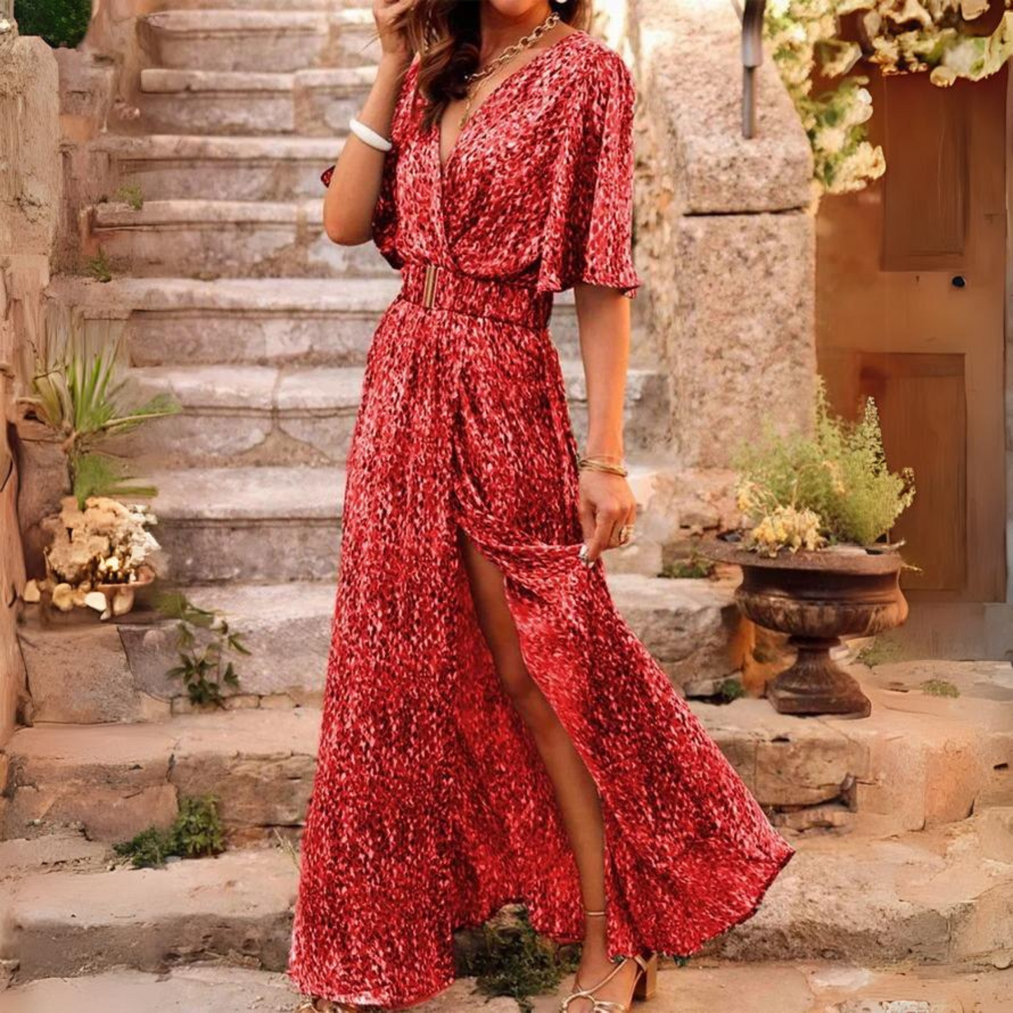 Bianca - Robe à la mode avec boutons plissés