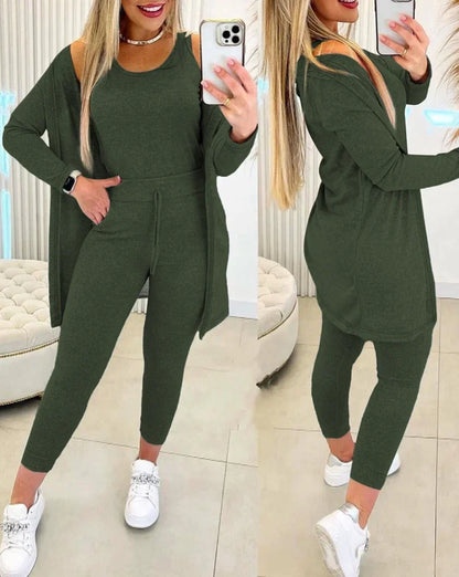 Jella - ensemble 3 pièces avec haut à col rond, pantalon et veste en tricot