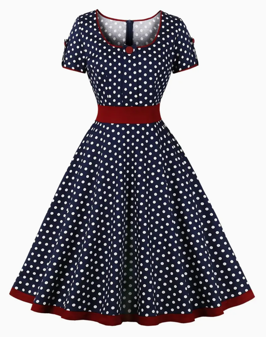 ADA - Robe à pois vintage élégante pour le printemps/été