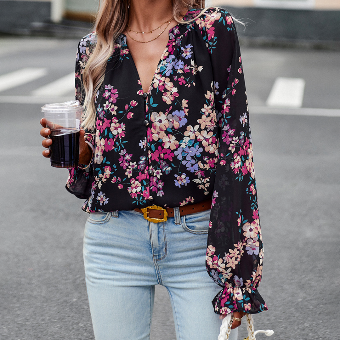 Ulansa Blouse | Chemisier à manches longues imprimé floral