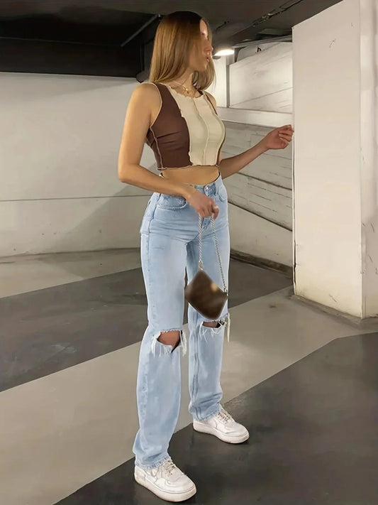 Pantalon en denim décontracté - Déchiré - Denim de haute qualité - Parfait pour les occasions décontractées