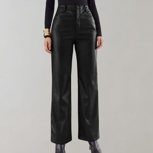 pantalon en cuir à coupe droite