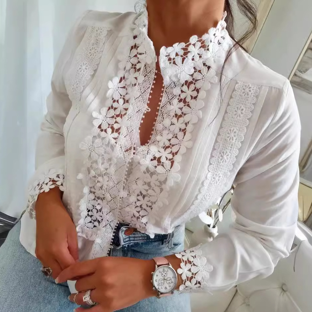 Marga - Chemisier romantique avec dentelle florale élégante