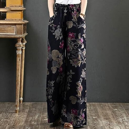 Pantalon large élégant avec imprimé floral