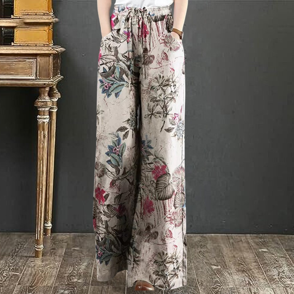 Pantalon large élégant avec imprimé floral