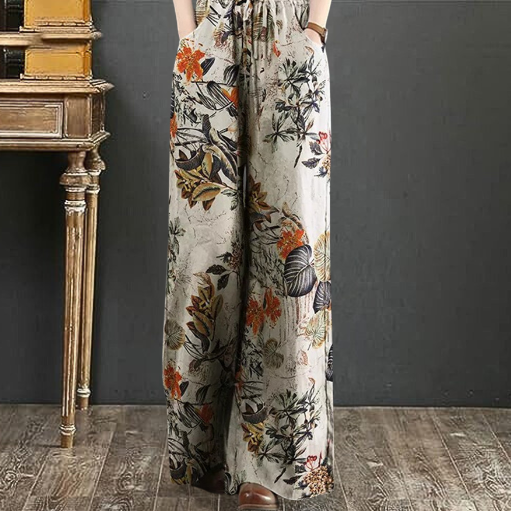 Pantalon large élégant avec imprimé floral