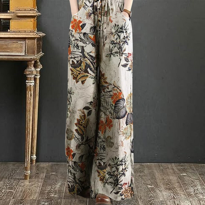 Pantalon large élégant avec imprimé floral