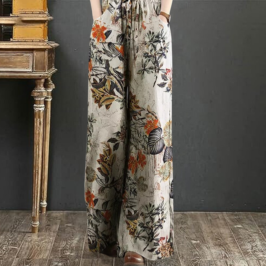 Pantalon large élégant avec imprimé floral