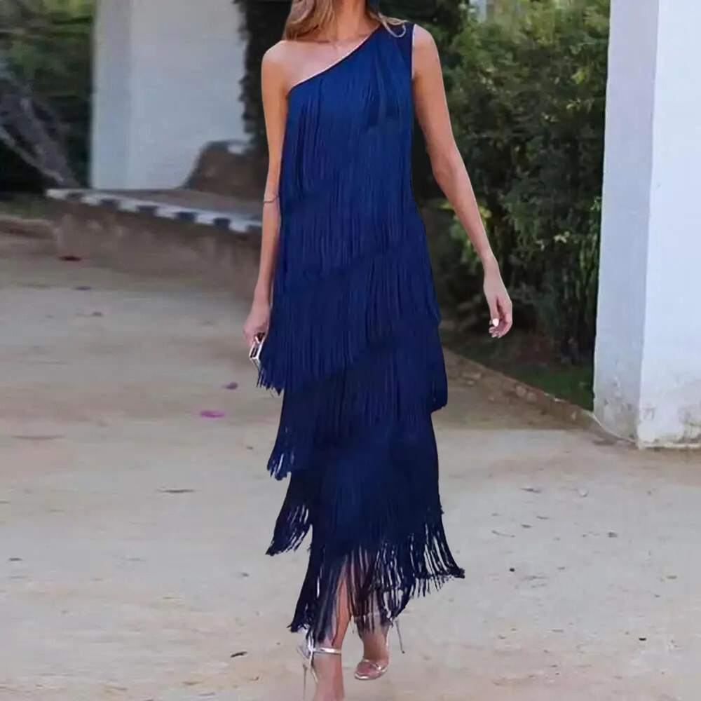 Carol - Élégante robe à une épaule avec des pompons
