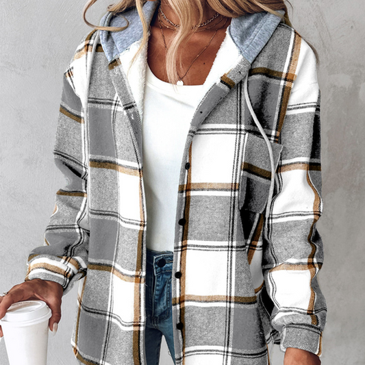 Estella - Veste à capuche décontractée à carreaux pour femme