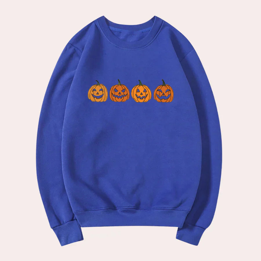 Afra - pull halloween femme col rond motif citrouille