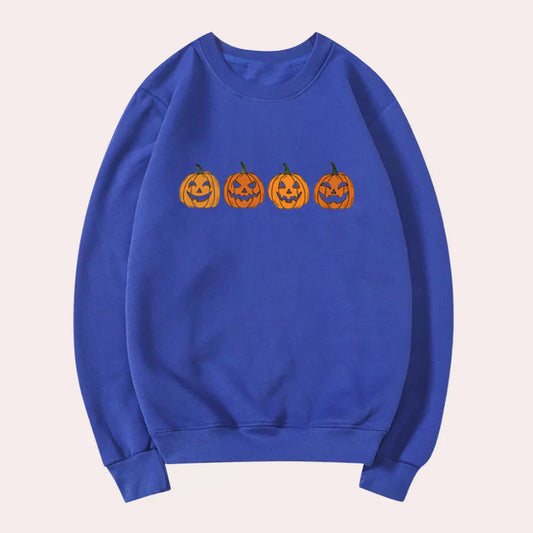Afra - pull halloween femme col rond motif citrouille
