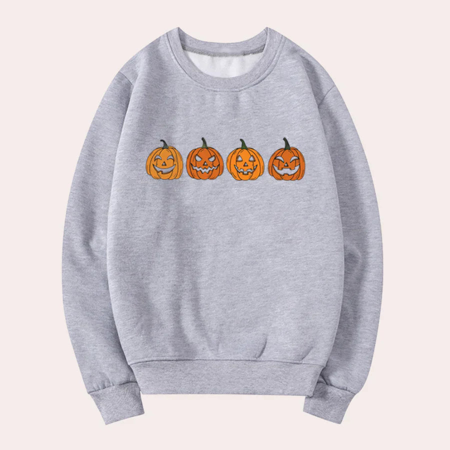 Afra - pull halloween femme col rond motif citrouille
