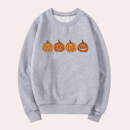 Afra - pull halloween femme col rond motif citrouille