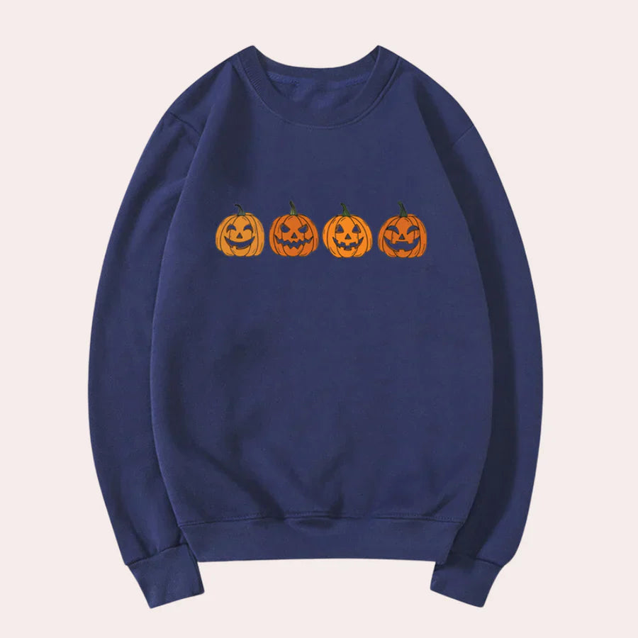 Afra - pull halloween femme col rond motif citrouille