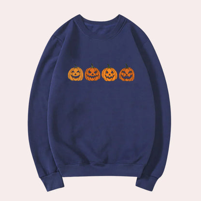 Afra - pull halloween femme col rond motif citrouille