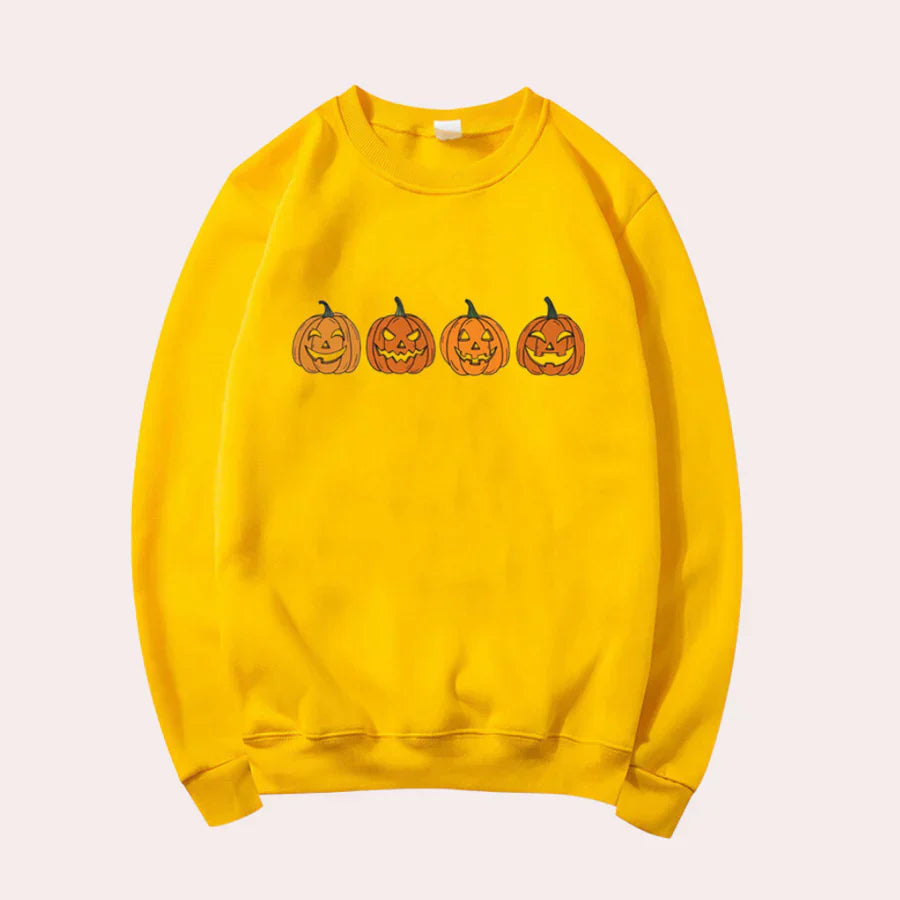 Afra - pull halloween femme col rond motif citrouille