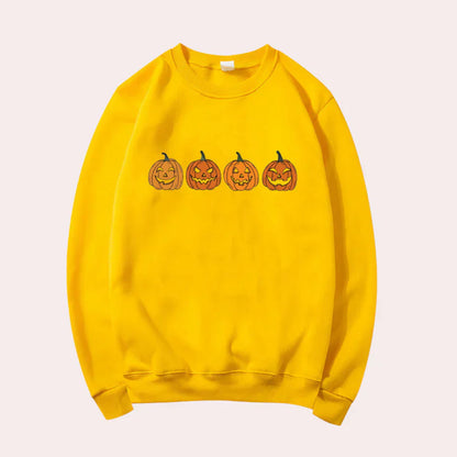 Afra - pull halloween femme col rond motif citrouille
