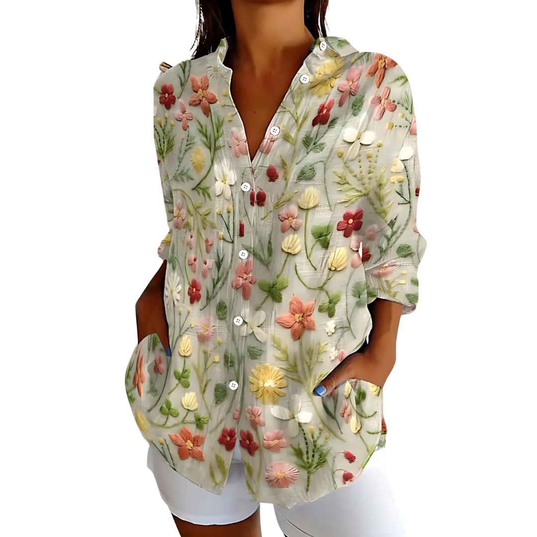 Blouse brodée en lin pour femme