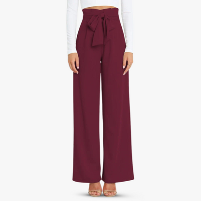 Pantalon large en tissu pour femmes avec ceinture à nouer