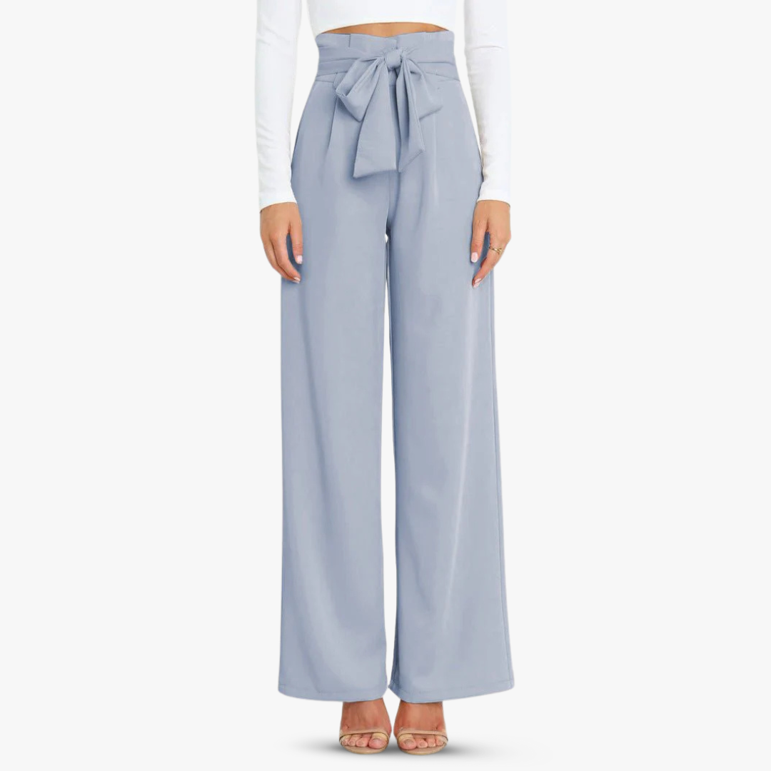 Pantalon large en tissu pour femmes avec ceinture à nouer