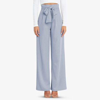 Pantalon large en tissu pour femmes avec ceinture à nouer