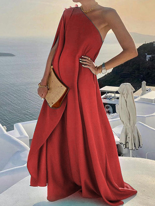 Robe de grossesse longue asymétrique avec dos nu et une seule bretelle