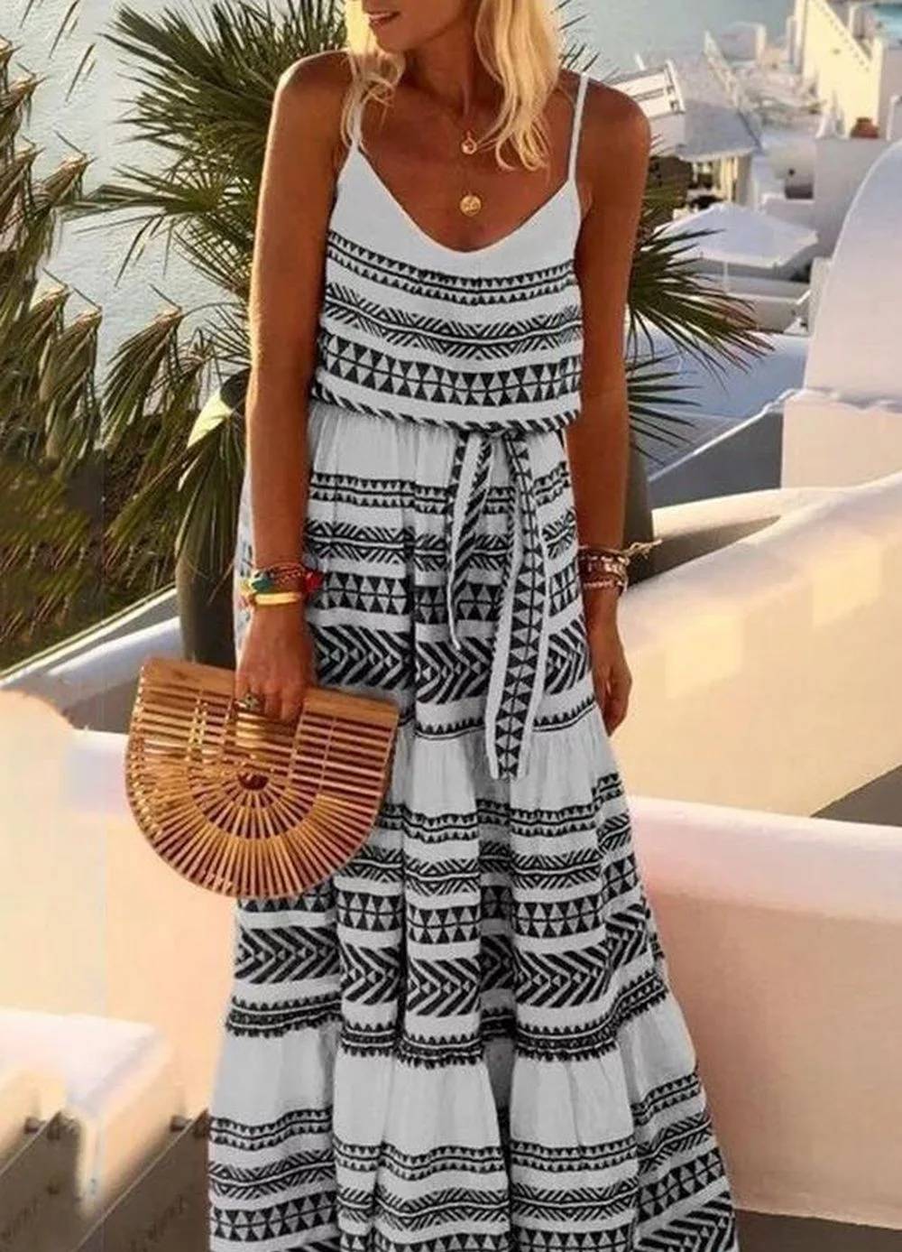 Cami - Robe sans bretelles à encolure en V avec imprimé géométrique bohème