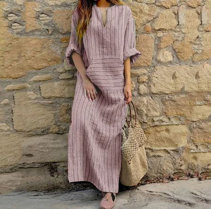 Jocelyn - Robe en coton et lin rayé