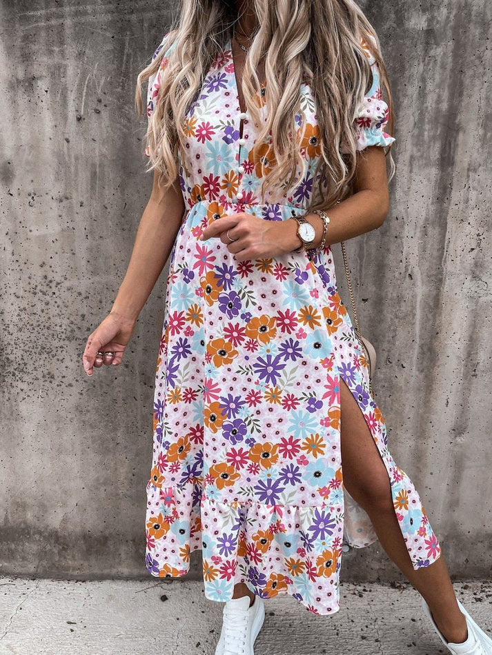 Carmen - Robe longue à col en V à motifs