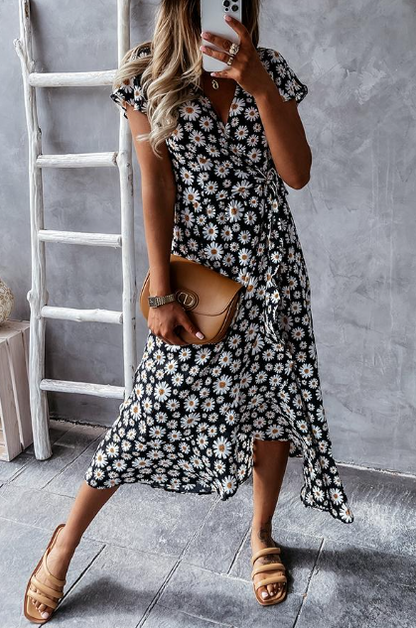 Chanelle - Robe midi imprimée marguerite