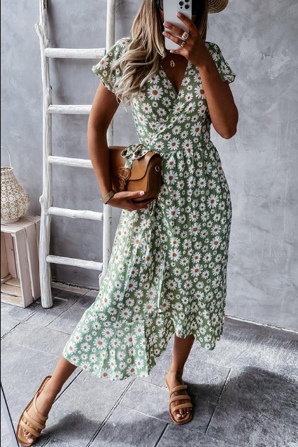 Chanelle - Robe midi imprimée marguerite