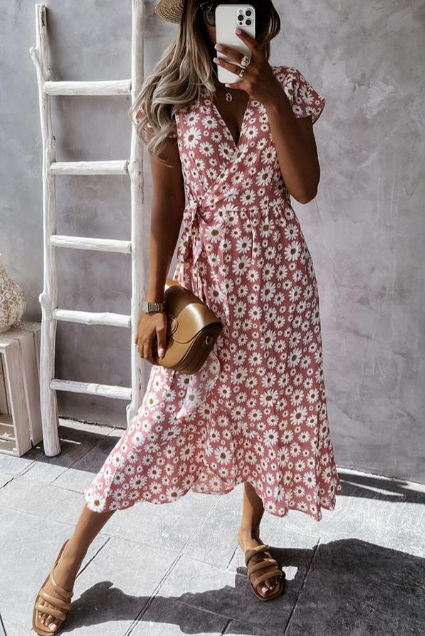 Chanelle - Robe midi imprimée marguerite