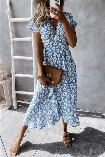 Chanelle - Robe midi imprimée marguerite