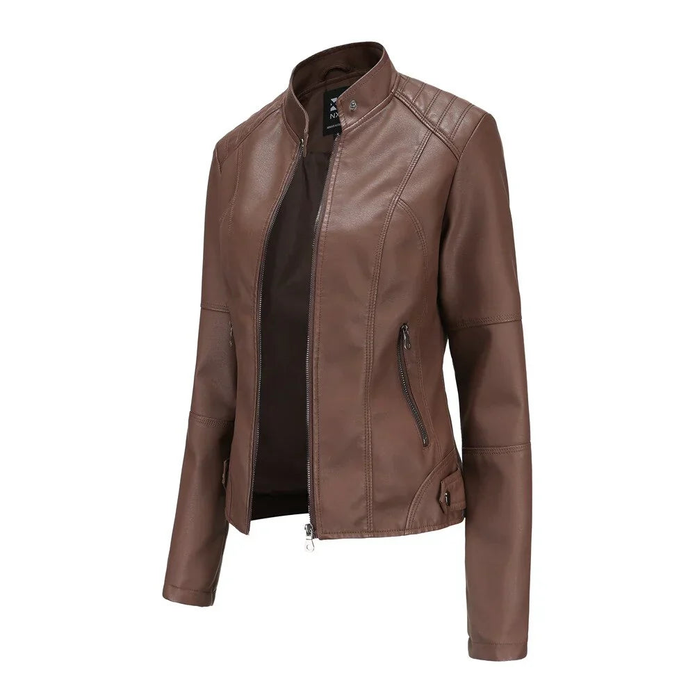Meli - veste en cuir pour femme avec mao