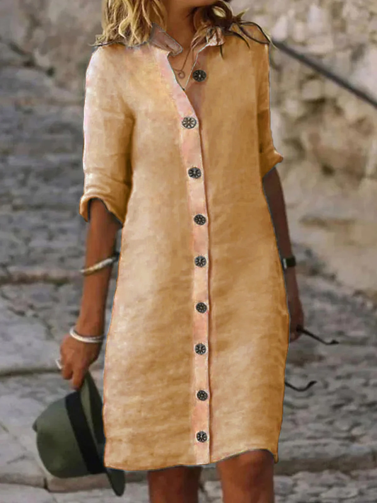 Chastia - Robe décontractée en coton et lin unis