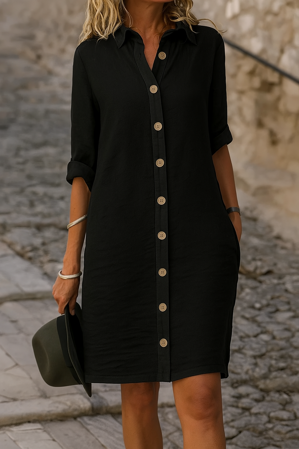 Robe chemise au-dessus du genou avec boutons et coupe moderne