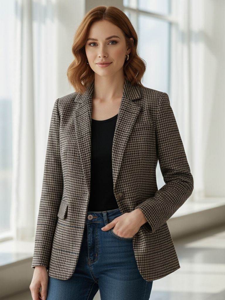 Clotilde | Veste Blazer Femme à Carreaux Chic et Confortable