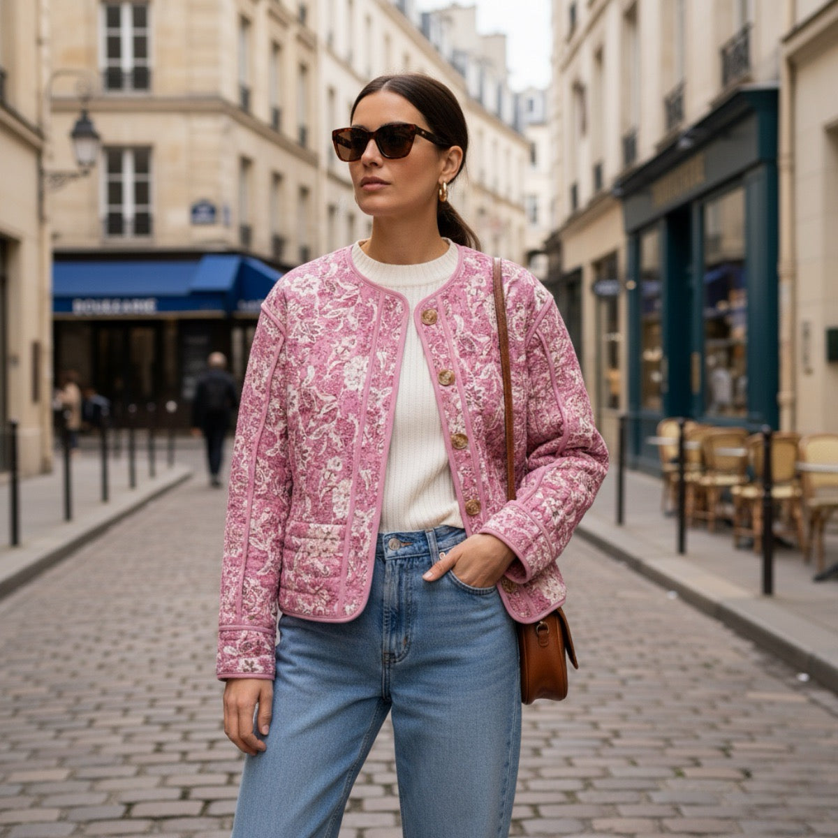 Saphir | Veste matelassée fleurie doublée femme