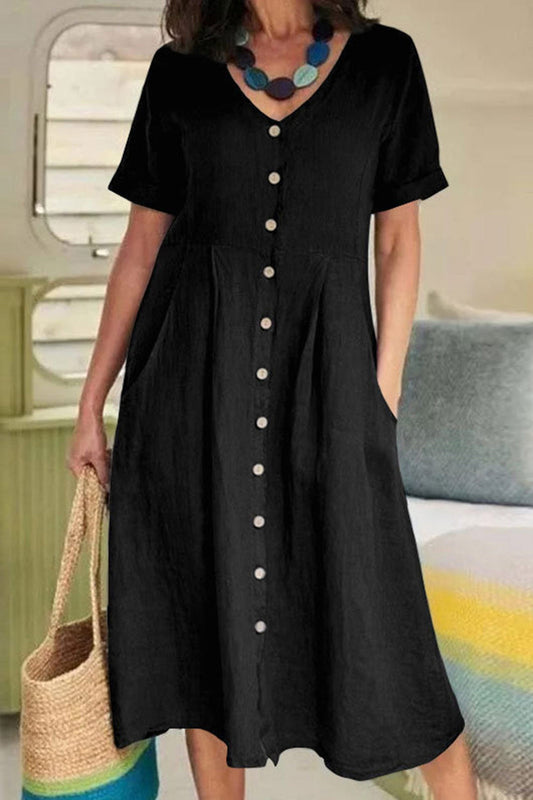 Robe midi légère à manches courtes et boutonnage chemise