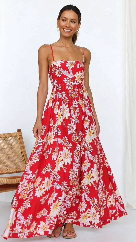 Damaris - Robe midi à fleurs rouges