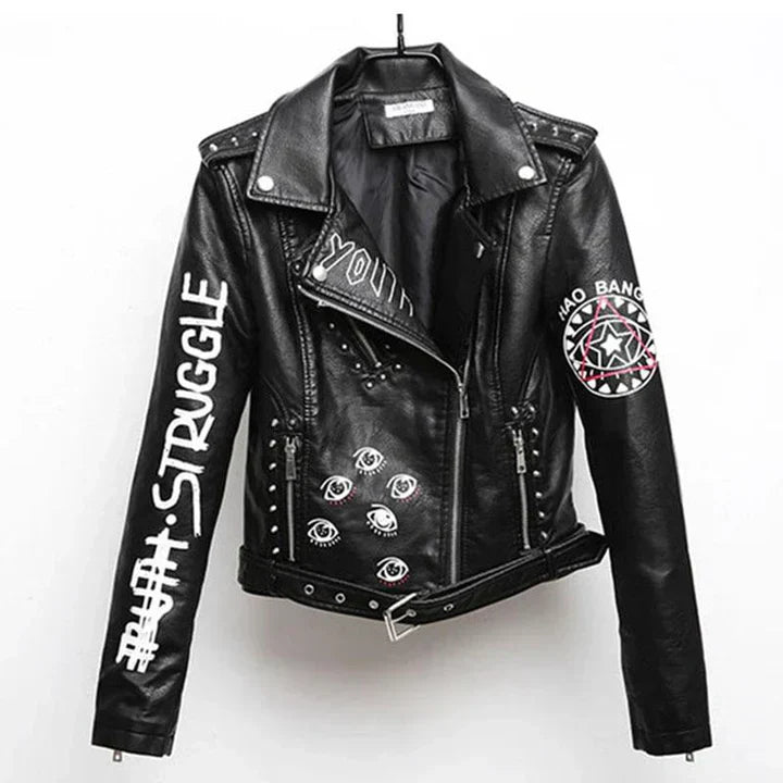 Veste en cuir pour femmes avec imprimé cool