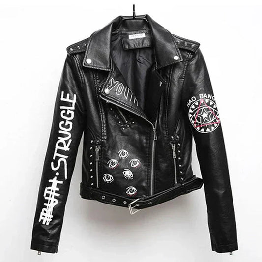 Veste en cuir pour femmes avec imprimé cool