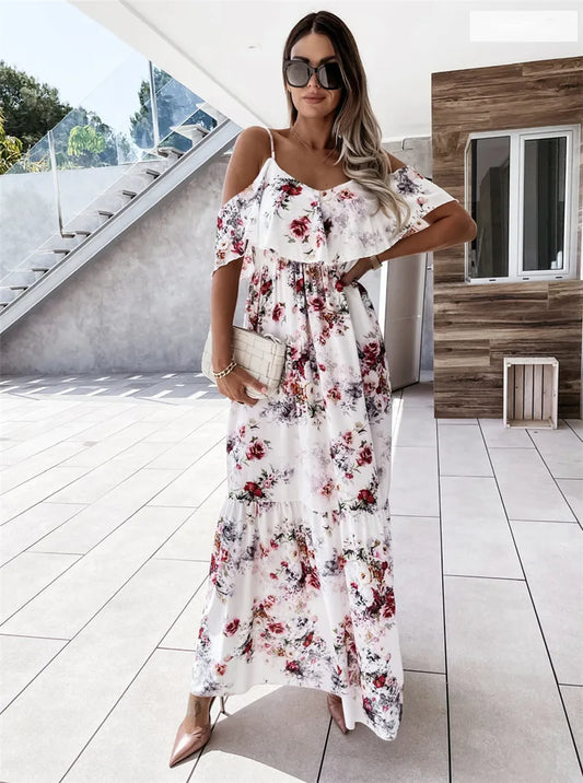Robe florale à épaulettes