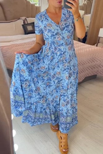 Debbie - Robe à fleurs avec col en V