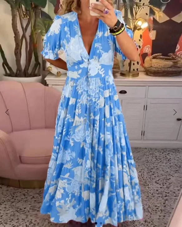 Delvina - Robe longue confortable avec col en V et pochette
